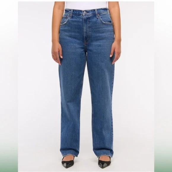 Abercrombie & Fitch Women's 90s Straight Ultra High Rise Leg Blue Jeans - Picture 13 of 14